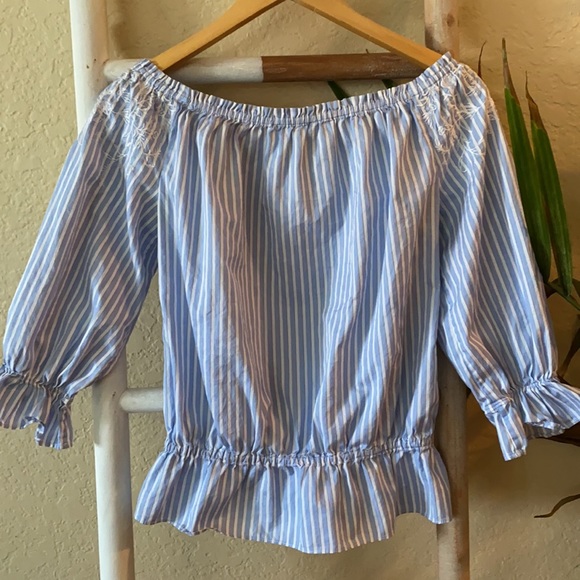 WHBM blue & white striped off shoulder top - Picture 10 of 13